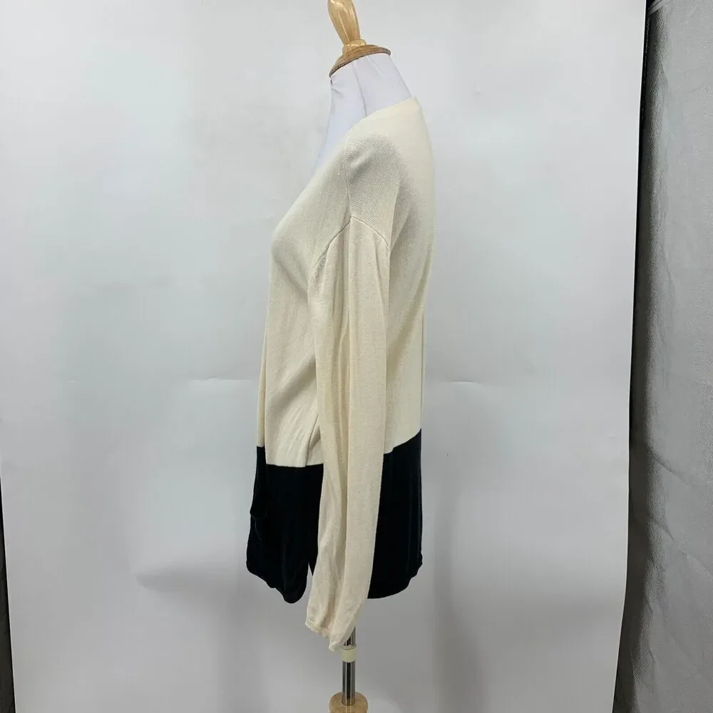 J.Jill Shawl Cardigan Womens XS Extra Small Cream Wool Blend Two Tone Open Front